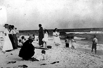 A Victorian-era family enjoys an outing at Panama City Beach in the early 1900's